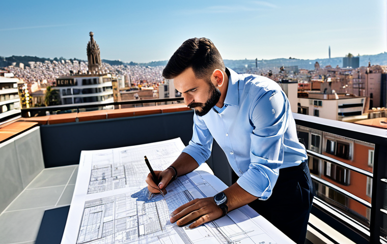 **

"A professional architect, fully clothed in a stylish but modest outfit, reviewing blueprints on a sunny rooftop terrace overlooking Barcelona. Modern city backdrop, perfect anatomy, well-formed hands, safe for work, appropriate content, professional."

**